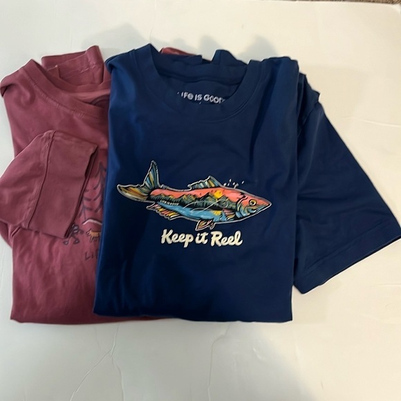 Set of 2 Life is Good Cotton T- Shirts Cowl neck, relax fit Size L - Picture 1 of 14